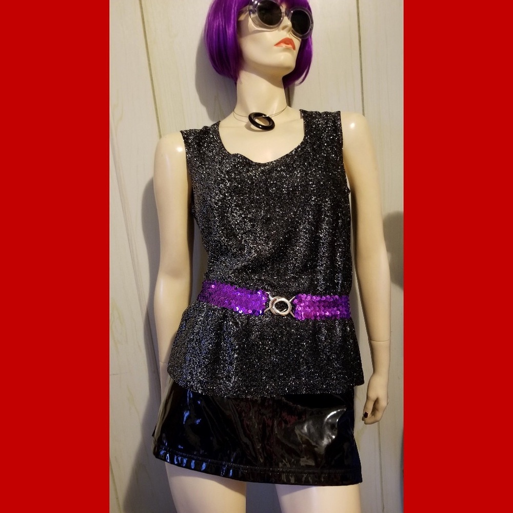 Vintage MOD DISCO 70s Glitter Lurex Sleeveless Top